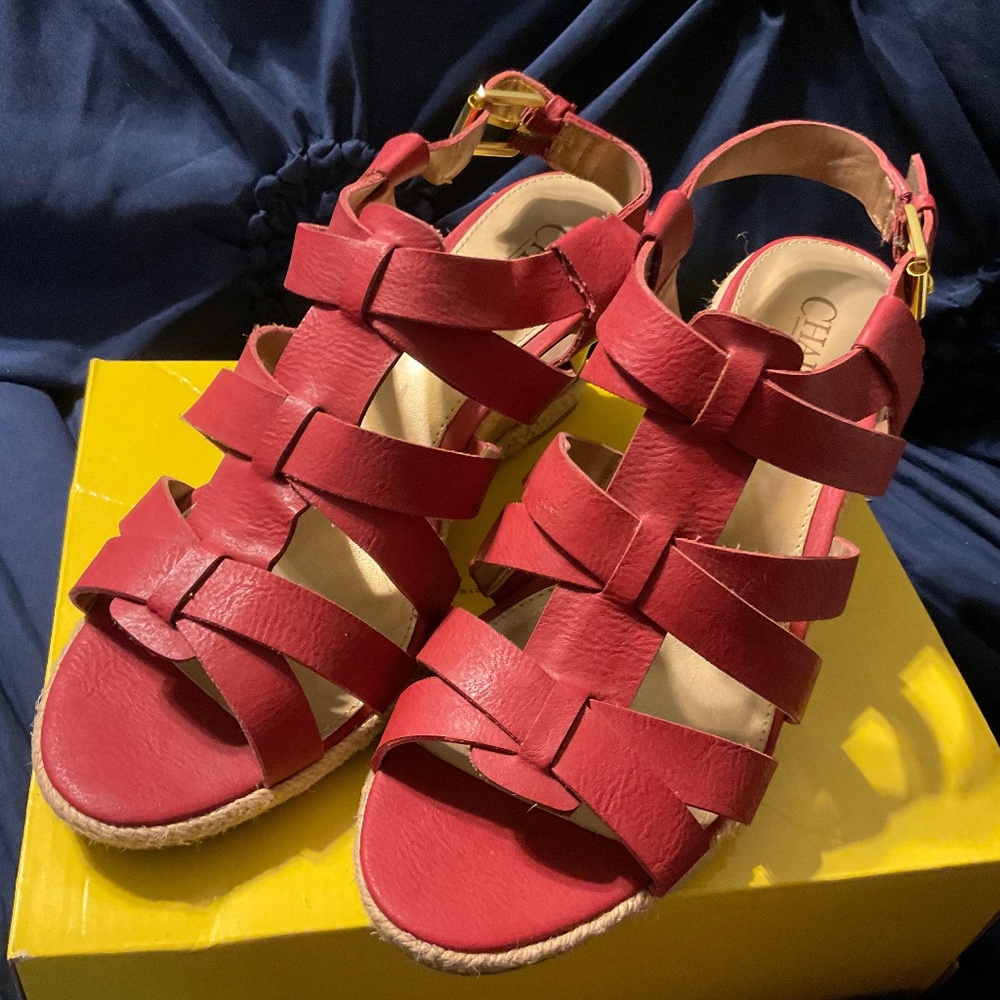 Chaps Dallyn Wedge Espadrille Sandal Red 9B